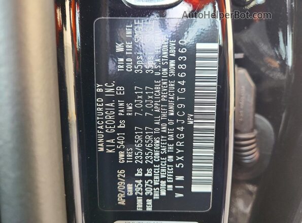 5XYRG4JC9TG468360 2026 KIA SORENTO Black VIN կոդի պիտակի տեսք
