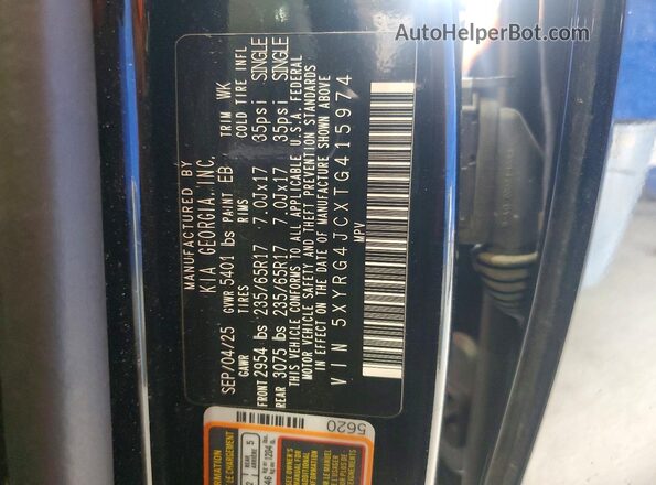 5XYRG4JCXTG415974 2026 KIA SORENTO Black VIN კოდის სტიკერის ხედი