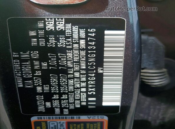 5XYRG4LC5NG134746 2022 KIA SORENTO Серый Вид подкапотного пространства