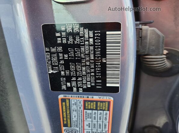 5XYRG4LC9NG100731 2022 KIA SORENTO Gray Vista de la etiqueta del VIN