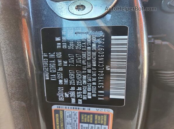 5XYRG4LCXNG097323 2022 KIA SORENTO Gray VIN sticker view