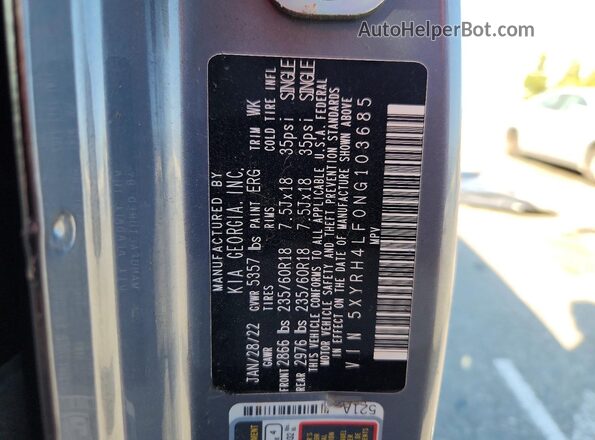 5XYRH4LF0NG103685 2022 KIA SORENTO Gray Widok wnętrza 360 stopni
