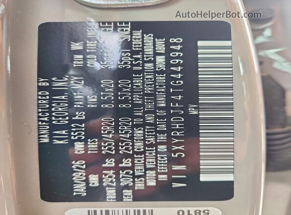 5XYRHDJF4TG449948 2026 KIA SORENTO Gray Widok wnętrza 360 stopni