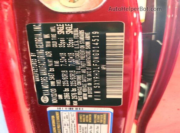 5XYRHDLF0MG014519 2021 KIA SORENTO Burgundy Շարժիչի բաժամունքի տեսք