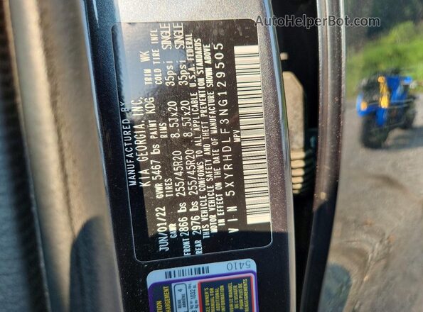 5XYRHDLF3NG129505 2022 KIA SORENTO Black VIN կոդի պիտակի տեսք