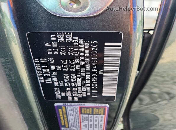 5XYRHDLF4NG103205 2022 KIA SORENTO Gray Vista de la etiqueta del VIN