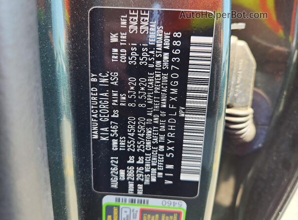 5XYRHDLFXMG073688 2021 KIA SORENTO Gray Vista de la etiqueta del VIN