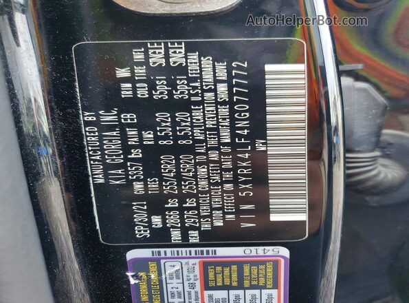5XYRK4LF4NG077772 2022 KIA SORENTO Black Панорамний вид салону 360°