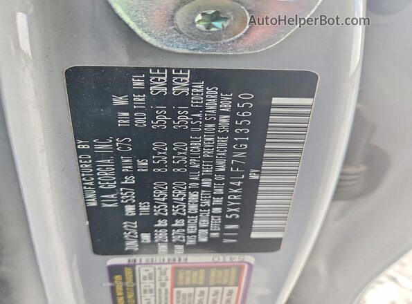 5XYRK4LF7NG135650 2022 KIA SORENTO Gray Engine compartment view