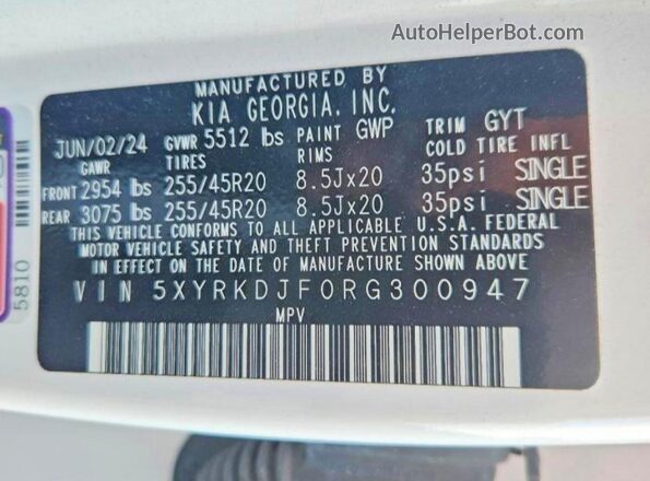 5XYRKDJF0RG300947 2024 KIA SORENTO White სალონის 360-გრადუსიანი ხედი