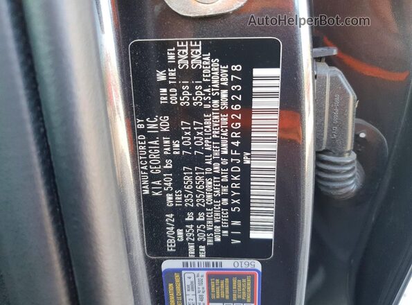 5XYRKDJF4RG262378 2024 KIA SORENTO Charcoal VIN sticker view