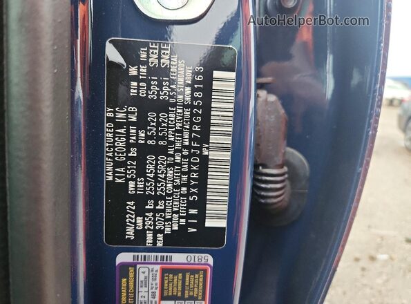 5XYRKDJF7RG258163 2024 KIA SORENTO Blue Vista del compartimento del motor