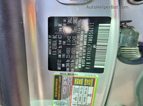 5XYRKDLF1MG056893 2021 KIA SORENTO Silver Widok naklejki z numerem VIN