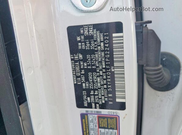 5XYRKDLF1PG224021 2023 KIA SORENTO White Vista interior de 360 grados