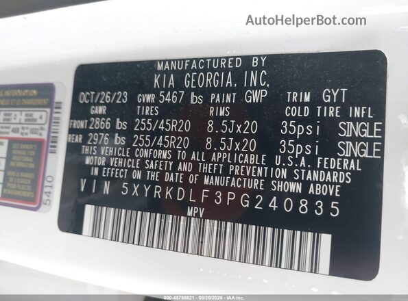 5XYRKDLF3PG240835 2023 KIA SORENTO White Вид підкапотного простору