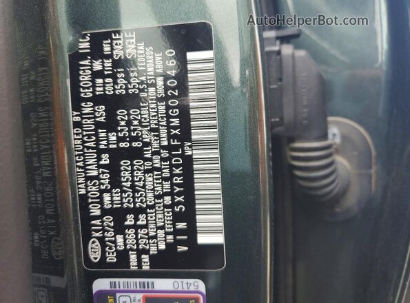5XYRKDLFXMG020460 2021 KIA SORENTO Green VIN sticker view