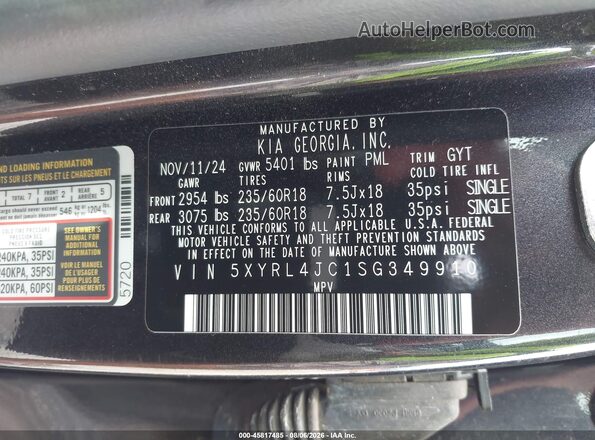 5XYRL4JC1SG349910 2025 KIA SORENTO Gray Widok komory silnika