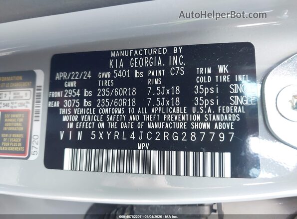 5XYRL4JC2RG287797 2024 KIA SORENTO Gray Engine compartment view
