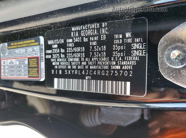 5XYRL4JC4RG275702 2024 KIA SORENTO Black სალონის 360-გრადუსიანი ხედი
