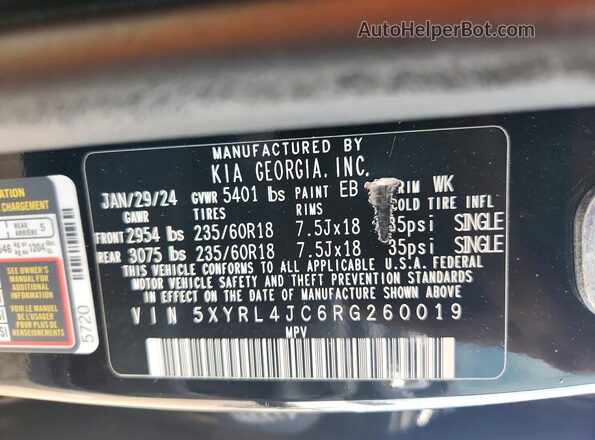 5XYRL4JC6RG260019 2024 KIA SORENTO Black Սալոնի 360 աստիճան տեսք