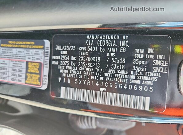 5XYRL4JC9SG406905 2025 KIA SORENTO Black Widok wnętrza 360 stopni