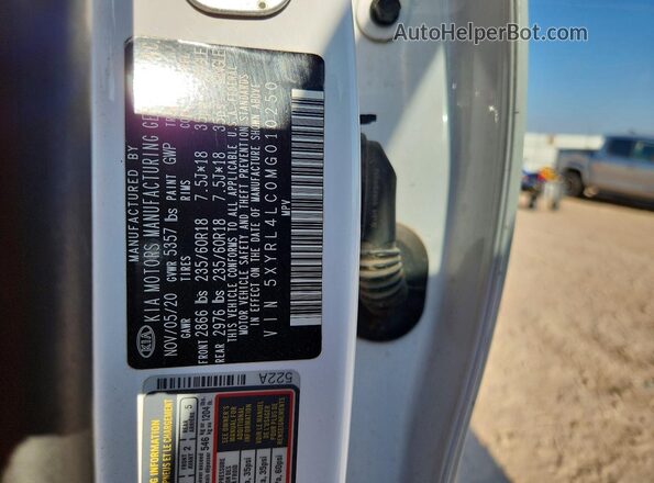5XYRL4LC0MG010250 2021 KIA SORENTO White VIN sticker view