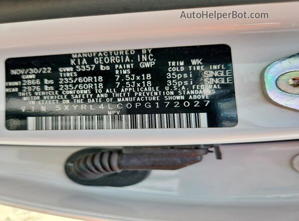 5XYRL4LC0PG172027 2023 KIA SORENTO White Widok komory silnika