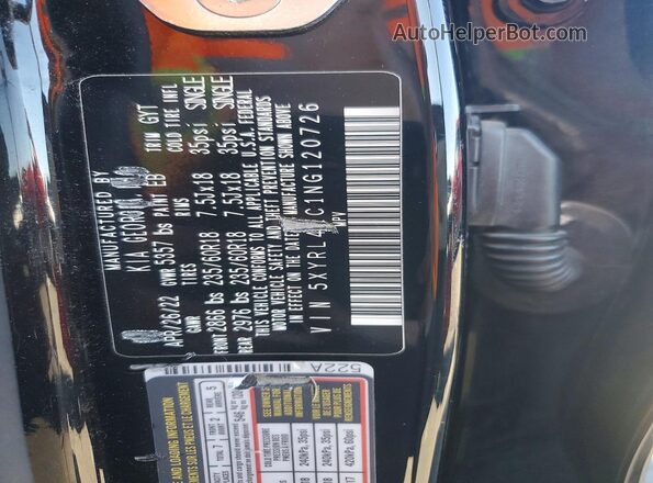 5XYRL4LC1NG120726 2022 KIA SORENTO Black VIN կոդի պիտակի տեսք