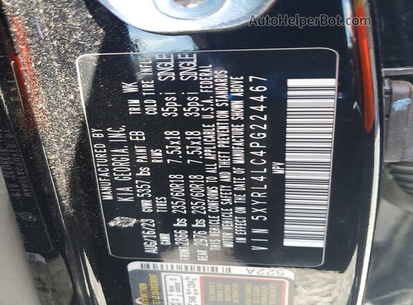 5XYRL4LC4PG224467 2023 KIA SORENTO Black Vista de la etiqueta del VIN