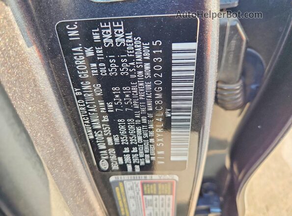 5XYRL4LC8MG020315 2021 KIA SORENTO Gray Widok naklejki z numerem VIN