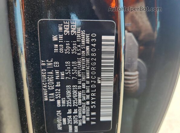 5XYRLDJC0RG280430 2024 KIA SORENTO Black Widok naklejki z numerem VIN