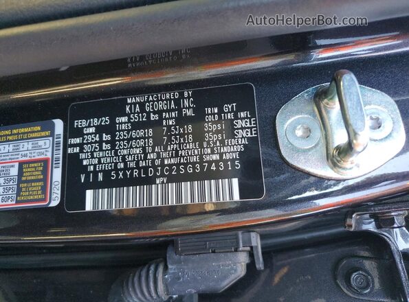 5XYRLDJC2SG374315 2025 KIA SORENTO Серый Панорамный вид салона 360°