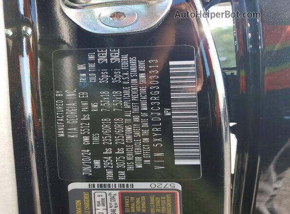 5XYRLDJC3RG303313 2024 KIA SORENTO Black Vista de la etiqueta del VIN