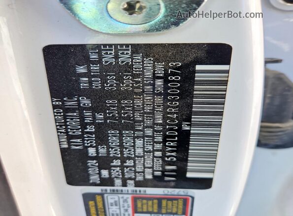 5XYRLDJC4RG300873 2024 KIA SORENTO White VIN կոդի պիտակի տեսք