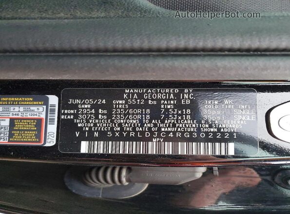 5XYRLDJC4RG302221 2024 KIA SORENTO Черный Панорамный вид салона 360°