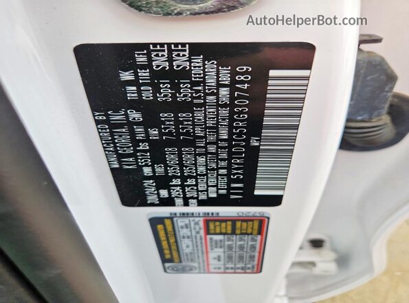 5XYRLDJC5RG307489 2024 KIA SORENTO White VIN կոդի պիտակի տեսք
