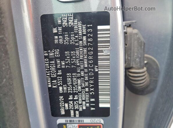 5XYRLDJC6RG278231 2024 KIA SORENTO Серый Вид наклейки с VIN-кодом