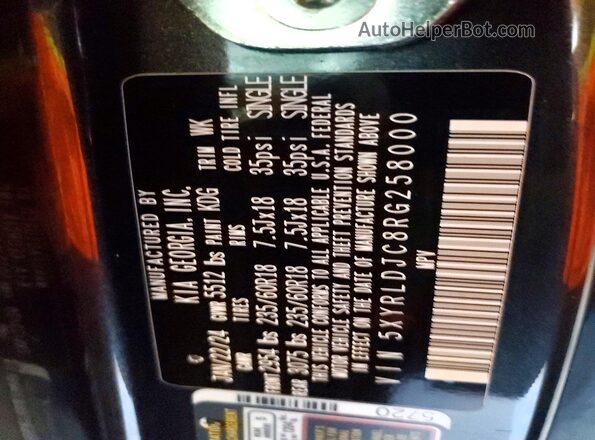 5XYRLDJC8RG258000 2024 KIA SORENTO Charcoal Widok naklejki z numerem VIN