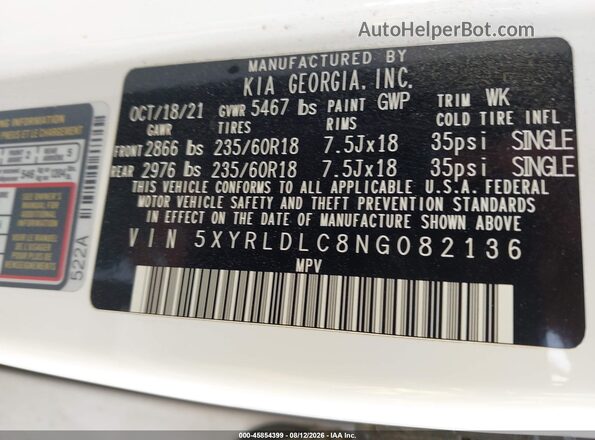 5XYRLDLC8NG082136 2022 KIA SORENTO Белый Вид подкапотного пространства