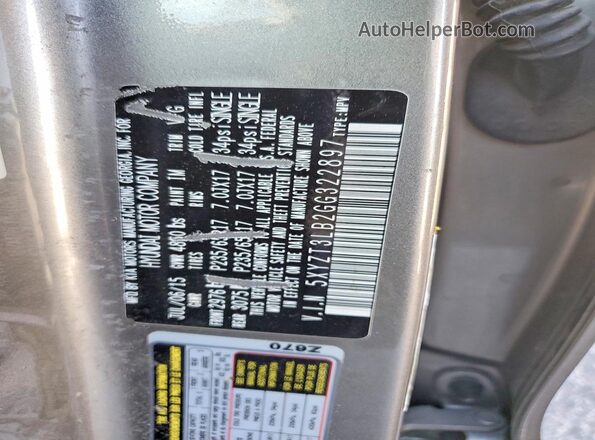 5XYZT3LB2GG322897 2016 HYUNDAI SANTA Silver VIN კოდის სტიკერის ხედი