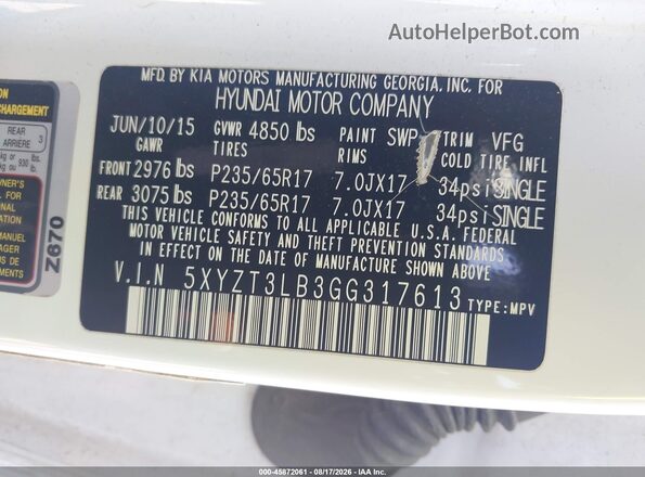 5XYZT3LB3GG317613 2016 HYUNDAI SANTA FE SPORT Белый Вид подкапотного пространства