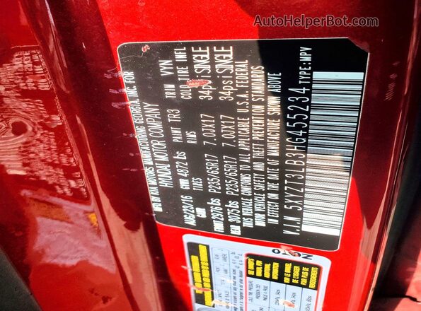 5XYZT3LB3HG455234 2017 HYUNDAI SANTA Red Vista del compartimento del motor
