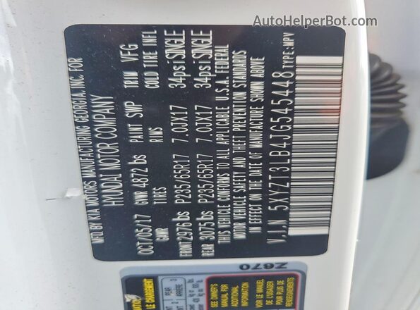 5XYZT3LB4JG545448 2018 HYUNDAI SANTA White Вид підкапотного простору