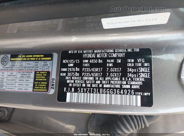 5XYZT3LB6GG364926 2016 HYUNDAI SANTA FE SPORT Серый Вид подкапотного пространства