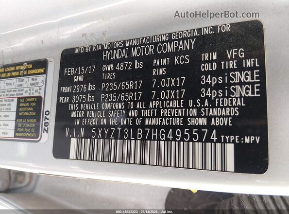 5XYZT3LB7HG495574 2017 HYUNDAI SANTA FE SPORT Серебряный Вид подкапотного пространства