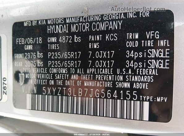 5XYZT3LB7JG564155 2018 HYUNDAI SANTA FE SPORT Gray Widok komory silnika