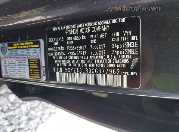 5XYZT3LB9GG377962 2016 HYUNDAI SANTA FE Black 