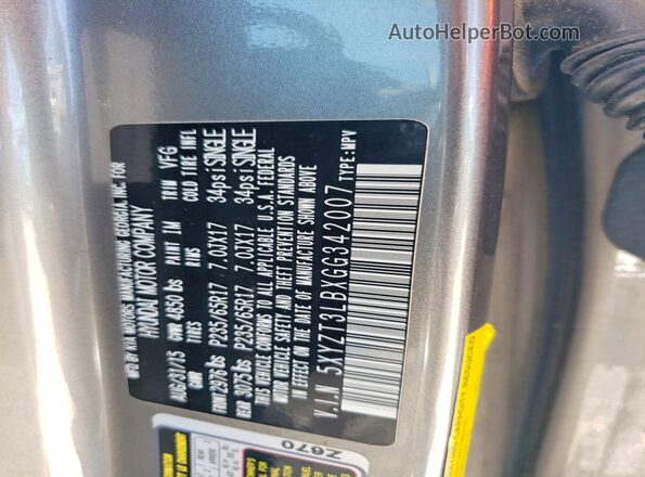 5XYZT3LBXGG342007 2016 HYUNDAI SANTA Gray VIN կոդի պիտակի տեսք