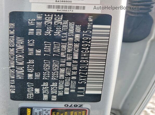 5XYZT3LBXHG492975 2017 HYUNDAI SANTA Silver Շարժիչի բաժամունքի տեսք