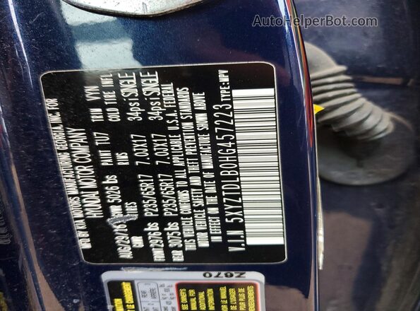 5XYZTDLB0HG457223 2017 HYUNDAI SANTA Blue ძრავის განყოფილების ხედი